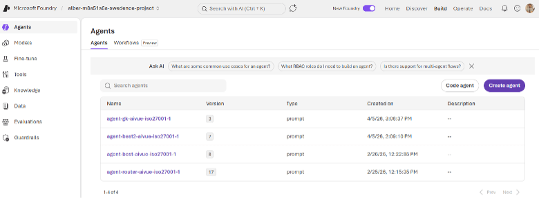Agente AI su Azure Foundry per ISO 27001